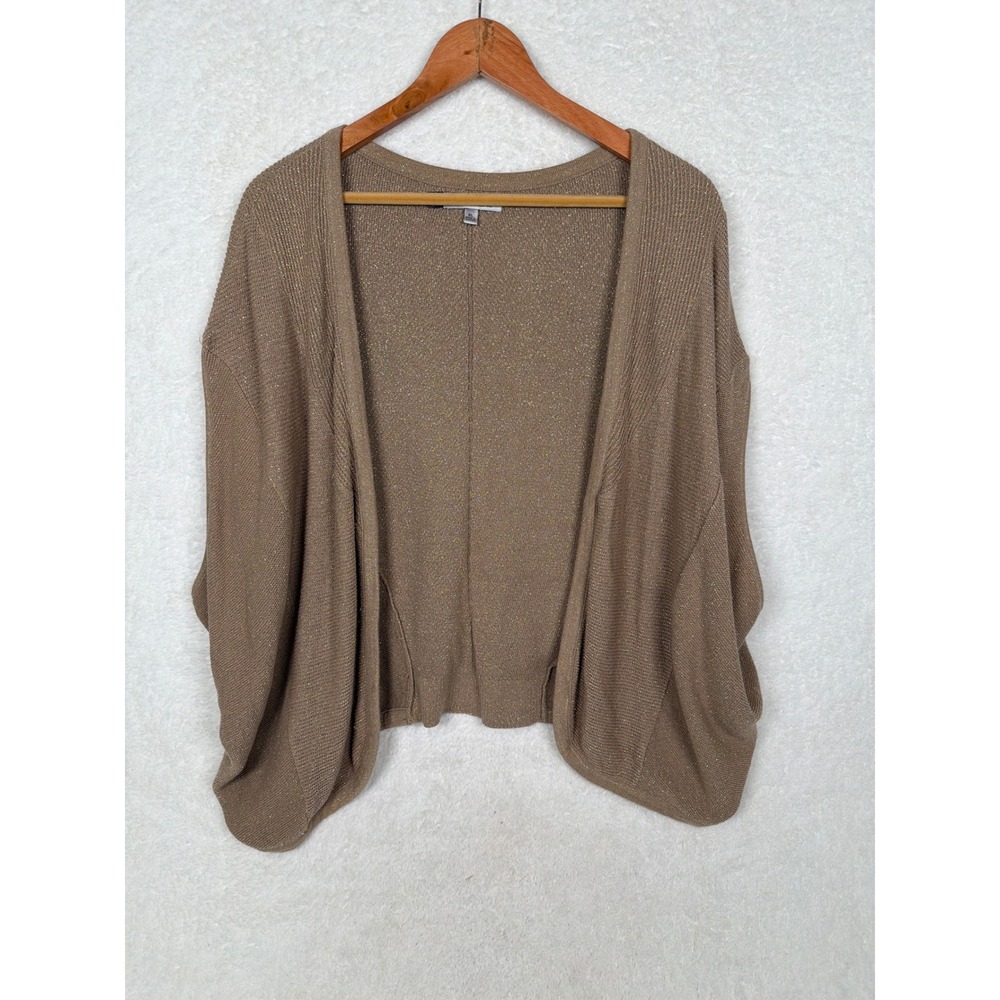 Jennifer Lopez Cardigan Women XL Tan Metallic Shimmer Dolman Open Front Cropped